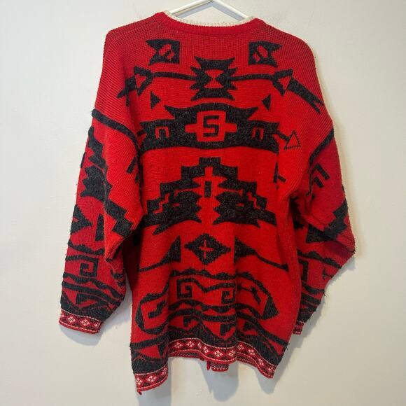 Vtg Midnight Blues Cardigan Sweater Aztec Tribal Sz Medium‎ Red Gray Southwest - Picture 4 of 8